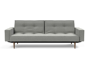 Splitback Styletto Dark Wood sovesofa med armlæn i 853 Mahoga Dove Grey, set forfra