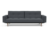 Splitback Styletto Dark Wood sovesofa med armlæn i 894 Mozart Grey Bronze, set forfra
