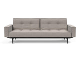 Splitback Styletto Black Wood sovesofa med armlæn i 321 Corocco Warm Grey, set forfra
