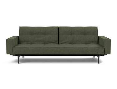 Splitback Styletto Black Wood sovesofa med armlæn i 353 Taura Forest, set forfra