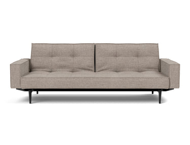 Splitback Styletto Black Wood sovesofa med armlæn i 472 Yuveno Warm Grey, set forfra