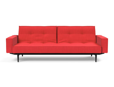 Splitback Styletto Black Wood sovesofa med armlæn i 511 Elegance Red, set forfra