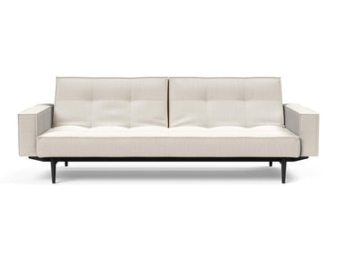 Splitback Styletto Black Wood sovesofa med armlæn i 531 Bouclé Off White, set forfra
