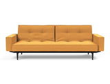 Splitback Styletto Black Wood sovesofa med armlæn i 536 Bouclé Ochre, set forfra