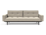 Splitback Styletto Black Wood sovesofa med armlæn i 539 Bouclé Beige, set forfra