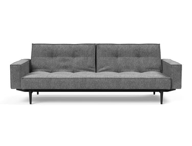 Splitback Styletto Black Wood sovesofa med armlæn i 563 Twist Charcoal, set forfra