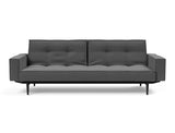Splitback Styletto Black Wood sovesofa med armlæn i 852 Mahoga Seal Grey, set forfra