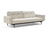 Splitback Styletto Dark Wood sovesofa med armlæn i 357 Taura Off White, med den ene ryghalvdel lænet tilbage