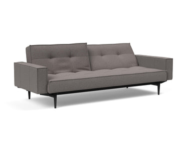 Splitback Styletto Black Wood sovesofa med armlæn i 521 Mixed Dance Grey, med den ene ryghalvdel lænet tilbage