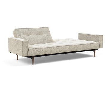 Splitback Styletto Dark Wood sovesofa med armlæn i 357 Taura Off White, med den ene ryghalvdel lagt ned
