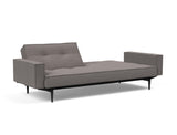Splitback Styletto Black Wood sovesofa med armlæn i 521 Mixed Dance Grey, med den ene ryghalvdel lagt ned
