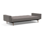 Splitback Styletto Dark Wood sovesofa med armlæn i 521 Mixed Dance Grey, slået ud til seng
