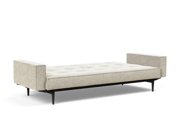 Splitback Styletto Black Wood sovesofa med armlæn i 357 Taura Off White, slået ud til seng