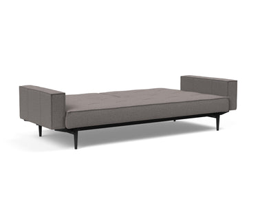 Splitback Styletto Black Wood sovesofa med armlæn i 521 Mixed Dance Grey, slået ud til seng