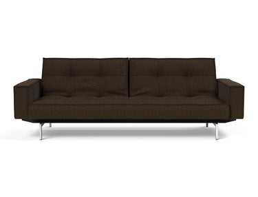 Splitback Chrome sovesofa med armlæn i 358 Taura Chocco, set forfra