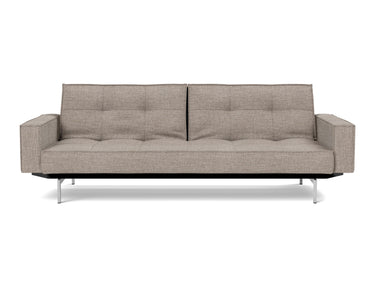 Splitback Chrome sovesofa med armlæn i 472 Yuveno Warm Grey, set forfra