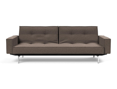 Splitback Chrome sovesofa med armlæn i 530 Bouclé Taupe, set forfra