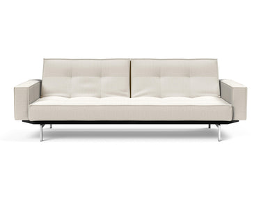 Splitback Chrome sovesofa med armlæn i 531 Bouclé Off White, set forfra