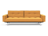 Splitback Chrome sovesofa med armlæn i 536 Bouclé Ochre, set forfra