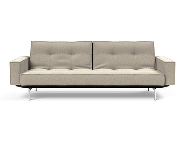 Splitback Chrome sovesofa med armlæn i 539 Bouclé Beige, set forfra