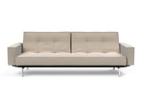 Splitback Chrome sovesofa med armlæn i 612 Blida Sand Grey, set forfra