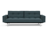 Splitback Chrome sovesofa med armlæn i 851 Mahoga Dark Blue, set forfra
