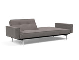 Splitback Chrome sovesofa med armlæn i 521 Mixed Dance Grey, med den ene ryghalvdel lagt ned