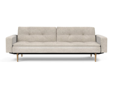 Dublexo Styletto Light Wood sovesofa med armlæn i 280 Avella Sand, set forfra