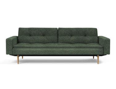 Dublexo Styletto Light Wood sovesofa med armlæn i 281 Avella Pine Green, set forfra