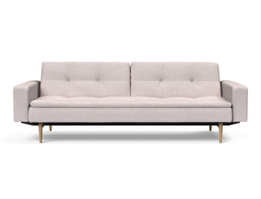 Dublexo Styletto Light Wood sovesofa med armlæn i 300 Weda Sand, set forfra