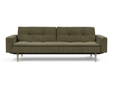 Dublexo Styletto Light Wood sovesofa med armlæn i 316 Cordufine Pine Green, set forfra