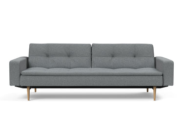 Dublexo Styletto Light Wood sovesofa med armlæn i 320 Corocco Shadow Grey, set forfra