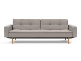 Dublexo Styletto Light Wood sovesofa med armlæn i 321 Corocco Warm Grey, set forfra