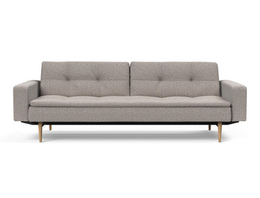 Dublexo Styletto Light Wood sovesofa med armlæn i 321 Corocco Warm Grey, set forfra