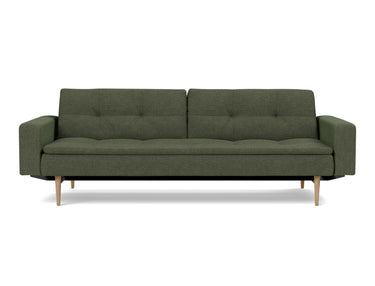 Dublexo Styletto Light Wood sovesofa med armlæn i 353 Taura Forest, set forfra