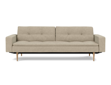Dublexo Styletto Light Wood sovesofa med armlæn i 356 Taura Sand, set forfra