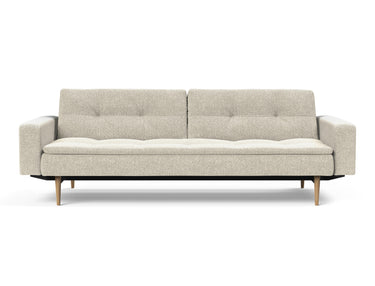 Dublexo Styletto Light Wood sovesofa med armlæn i 357 Taura Off White, set forfra