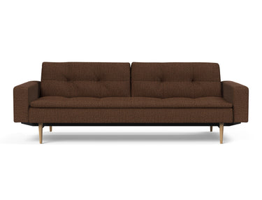 Dublexo Styletto Light Wood sovesofa med armlæn i 359 Taura Cappuccino, set forfra