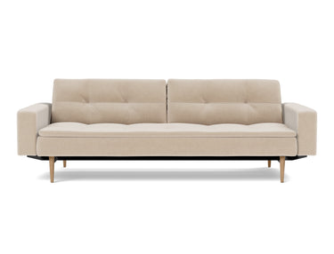 Dublexo Styletto Light Wood sovesofa med armlæn i 410 Esina Almond, set forfra