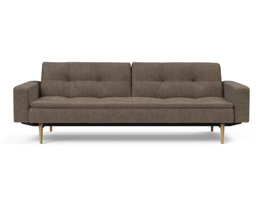 Dublexo Styletto Light Wood sovesofa med armlæn i 411 Esina Cedar Brown, set forfra