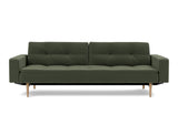 Dublexo Styletto Light Wood sovesofa med armlæn i 413 Esina Olive Green, set forfra