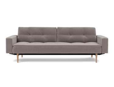Dublexo Styletto Light Wood sovesofa med armlæn i 418 Esina Truffle, set forfra