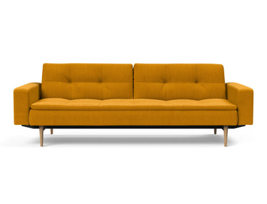 Dublexo Styletto Light Wood sovesofa med armlæn i 507 Elegance Burned Curry, set forfra