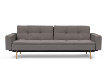 Dublexo Styletto Light Wood sovesofa med armlæn i 521 Mixed Dance Grey, set forfra