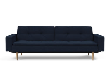 Dublexo Styletto Light Wood sovesofa med armlæn i 528 Mixed Dance Blue, set forfra