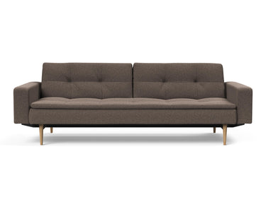 Dublexo Styletto Light Wood sovesofa med armlæn i 530 Bouclé Taupe, set forfra