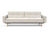 Dublexo Styletto Light Wood sovesofa med armlæn i 531 Bouclé Off White, set forfra