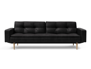Dublexo Styletto Light Wood sovesofa med armlæn i 550 Faunal Black, set forfra
