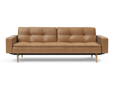 Dublexo Styletto Light Wood sovesofa med armlæn i 551 Faunal Brown, set forfra
