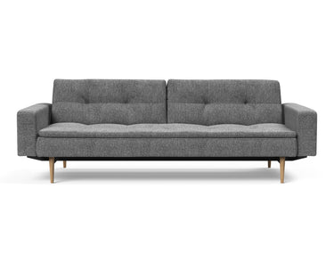 Dublexo Styletto Light Wood sovesofa med armlæn i 563 Twist Charcoal, set forfra